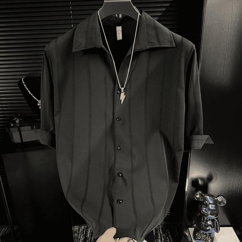 Men's Vertical Stripe Half Sleeve Button Down Shirt Casual Streetwear Top
