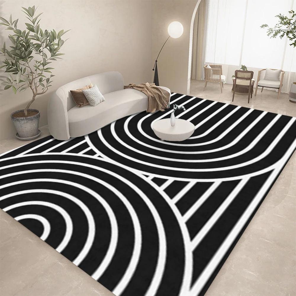 Black White Geometric Line Abstract Art Carpet Living Room Sofa Decor Kitchen Table Mat Leisure Room Nonslip Floormat Halloween