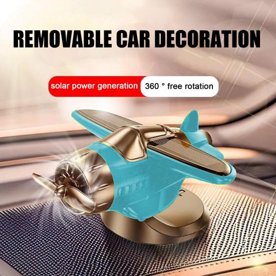 Solar Powered Airplane Car Ornament Dashboard Aircraft Model with Suction Cup 360 Degrees  Rotating Propeller Center Console Drift Accessory Rotating