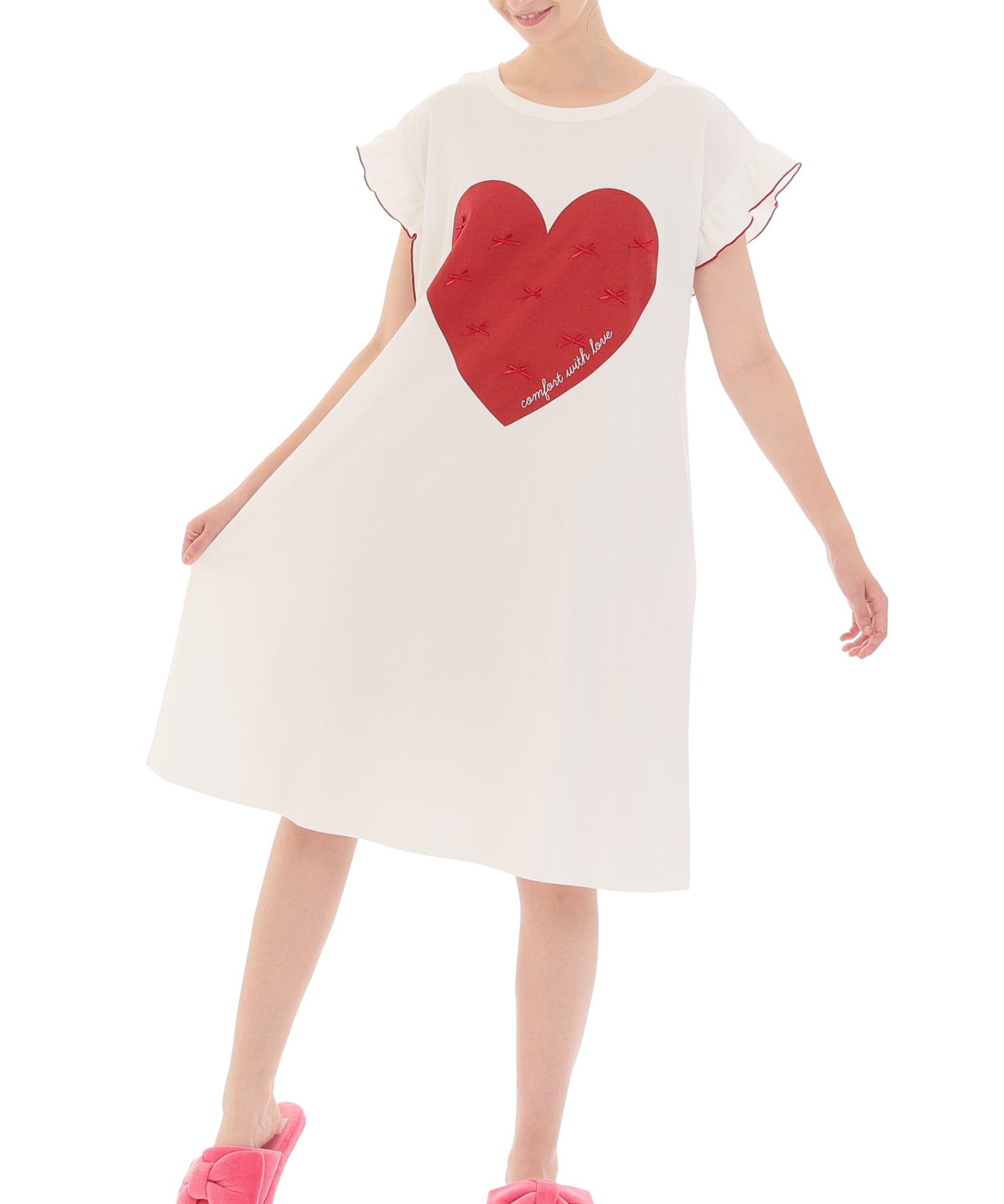 

Nightshirt Mercerized Big Heart Dress White FreeSize [Narue] T-shirt Women s білий