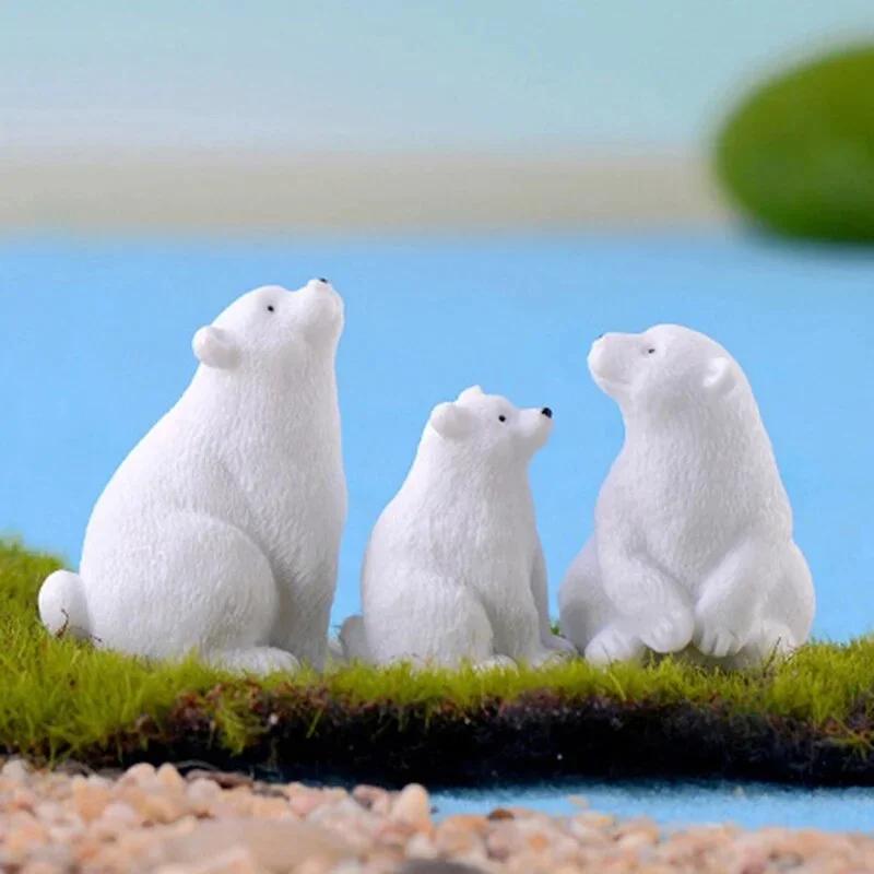 9PCS Cute Resin Polar Bear Miniature Ornaments Landscape Decoration DIY Dollhouse Garden Accessories LS
