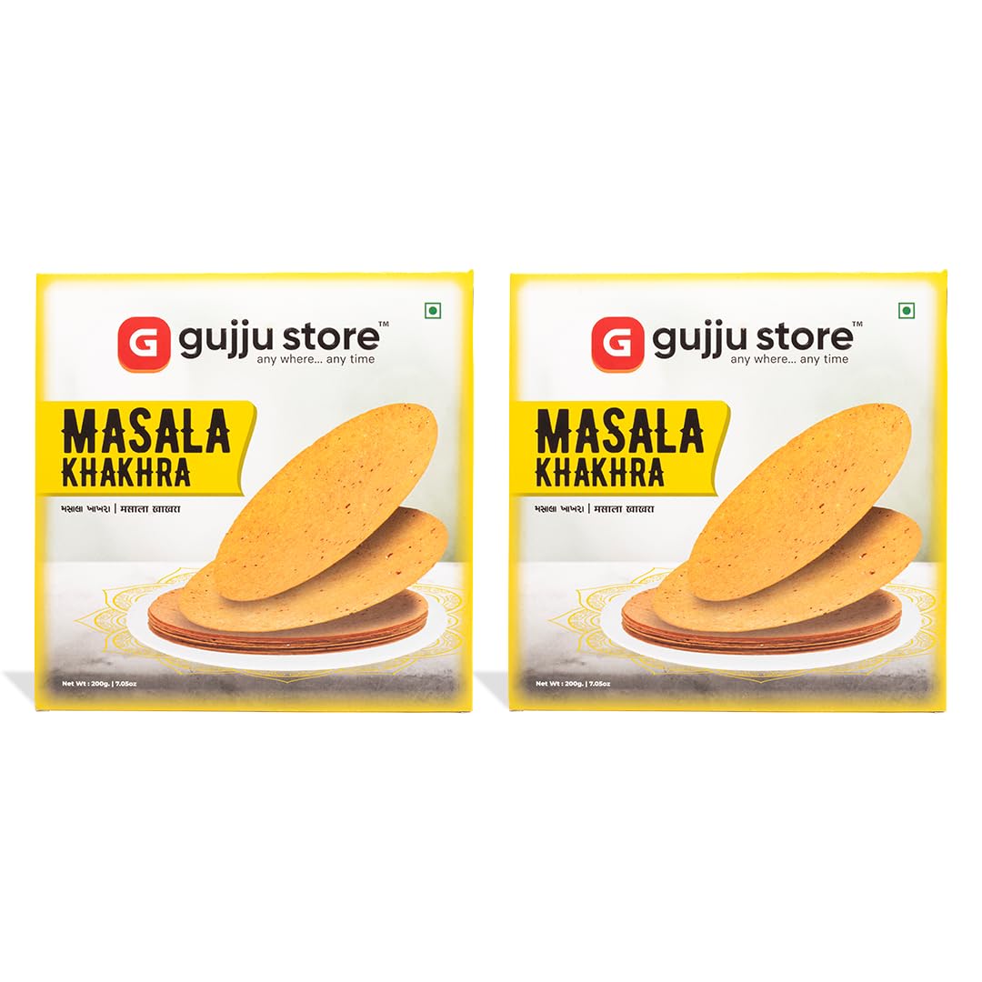 Gujju Store Masala Khakhra, Crispy Gujarati Whole Wheat Snacks, Healthy & Flavorful, Ready to Eat, Traditional Indian Roasted Khakhra for Tea Time