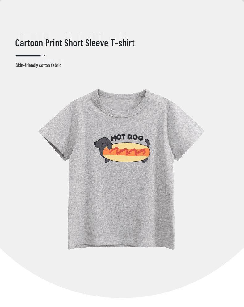 27kids Boys' Summer Cotton Short-Sleeve T-Shirt Douyin Print