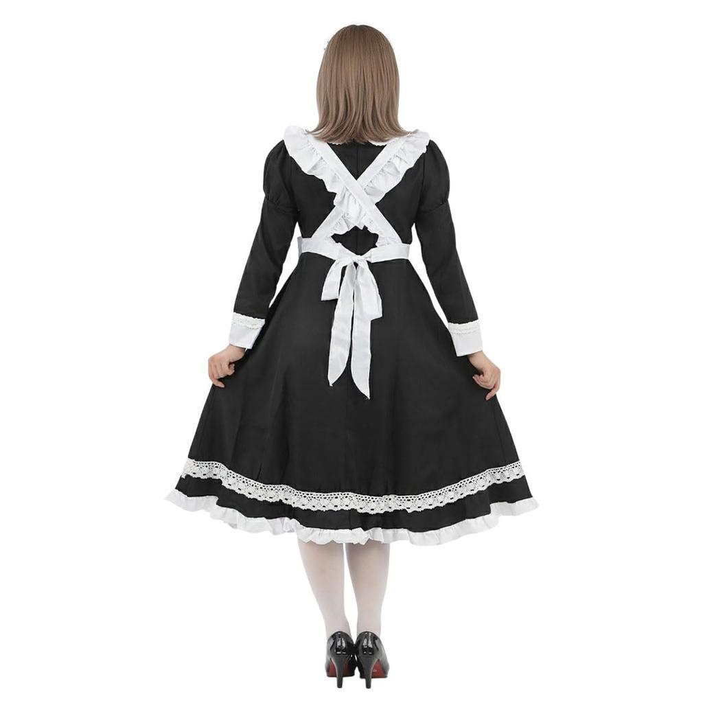 [monoii] Maid Costume, Long Sleeves, Classical Maid Outfit, Long Skirt, Halloween Costume Set, Plus Sizes