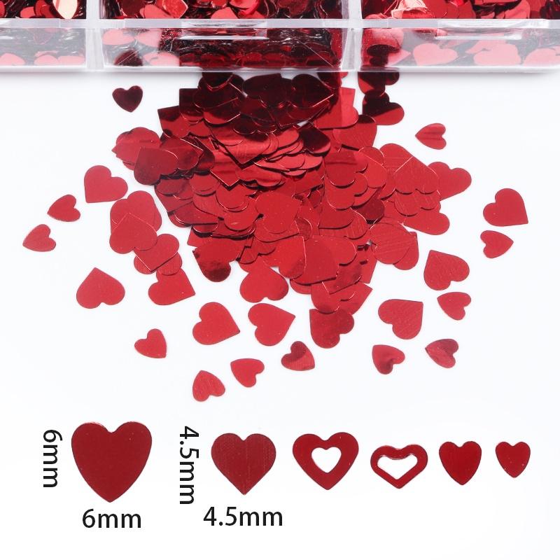 6 mřížek smíšené Valentýnské nail art flitry lesklé červené srdce s třpytivými vločkami na nehty potřeby pro profesionály příslušenství
