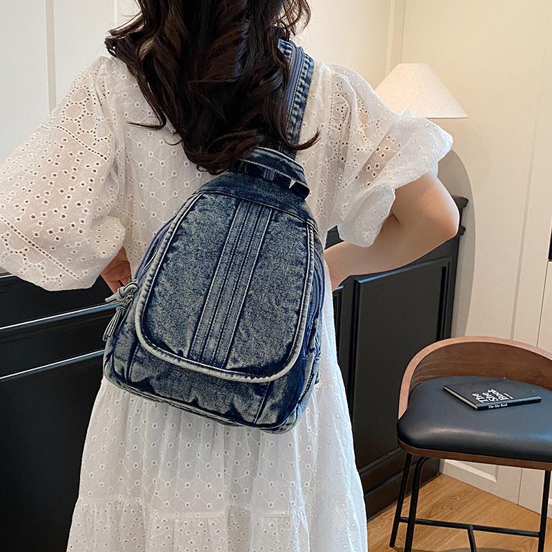 Rucsac din denim pentru femei, ghiozdan de student, geantă de piept multifuncțională