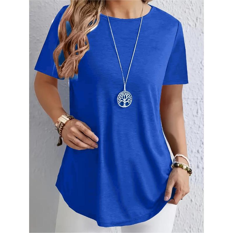 

YYFS женские модные повседневные летние весенние однотонные блузки и рубашки с короткими рукавами и круглым вырезом с принтом S