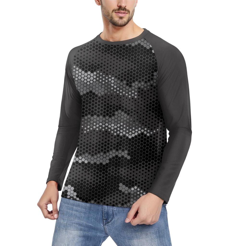 Men's Fashion Printed Raglan Long Sleeve Sports Top