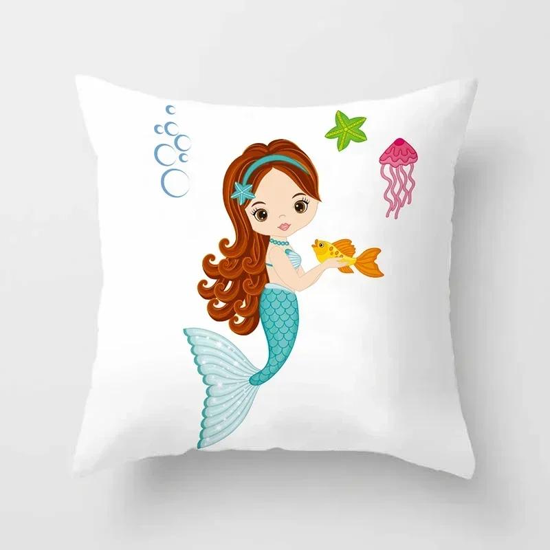 Cartoon Mermaid Decorative Cushions Pillowcase Polyester Cushion Cover Throw Pillow 45*45 Sofa Decoration Pillowcover
