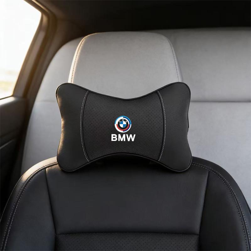 High-quality Leather Car Seat Headrest Memory Foam Comfort Pillow Auto Interior For BMW 50th Anniversary E46 E53 E93 X5 E92 E91
