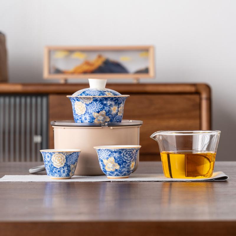 Guochao Light Luxury Travel Tea Set, High-end Business Leader Teacher Father Mid-Autumn Festival Club Holiday Souvenir