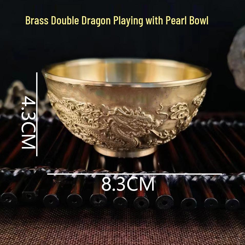 Dragon & Phoenix Brass Copper Bowl: Auspicious Home Ornament