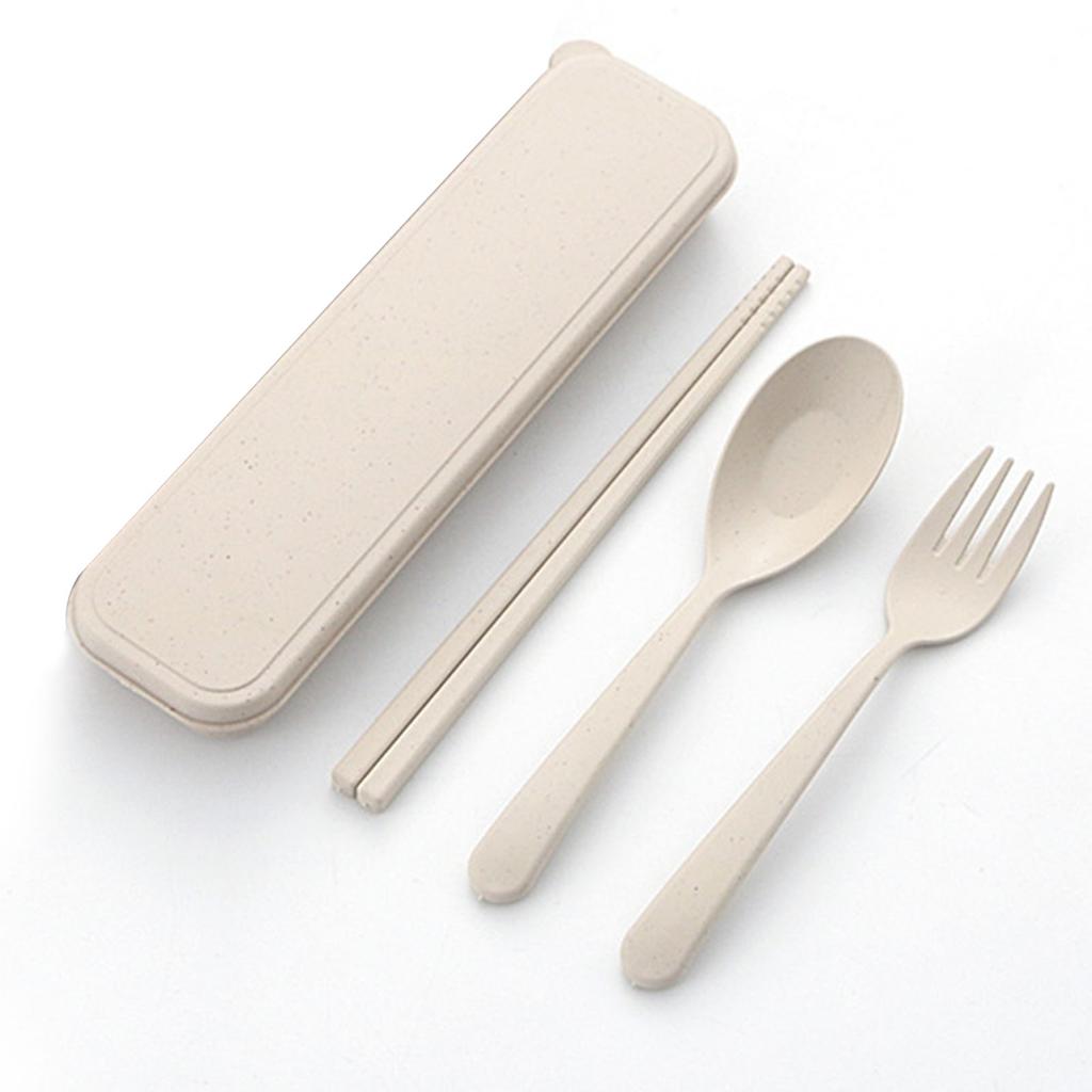 Travel Utensils with Case Wheat Stalk Reusable Portable Camping Cutlery Fork and Spoon Set for Lunch Box Daily Use
