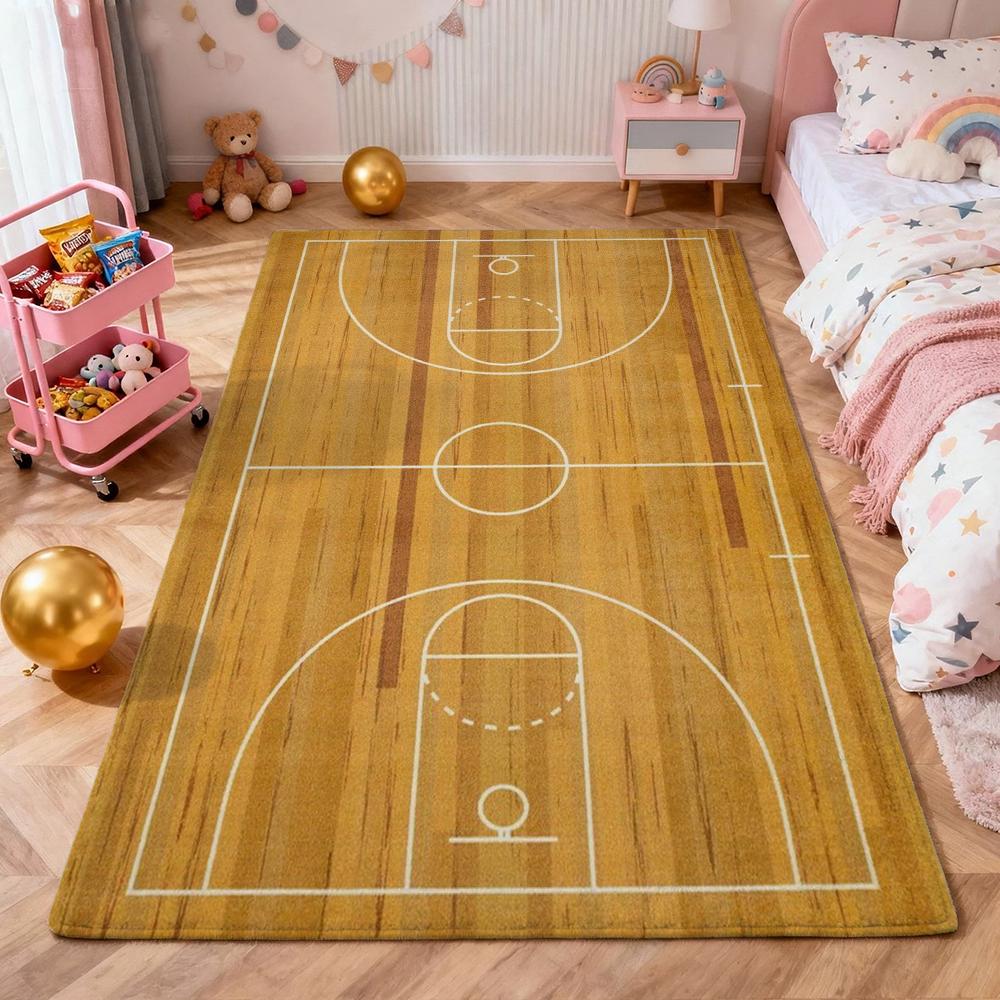 Wooden Basketball Court Indoor Rug Durable Stainresistant Easyclean Carpet For Bedroom Door Living Room Area Home Party Decor Birthday Gift