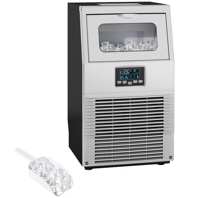 Commercial Ice Cube Maker, LED Lighting, Easy-to-Read Display, with Scoop, Silver