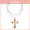 Geometric Cross Necklace With Artificial Pearl Accents For Women Summer Fashion Style