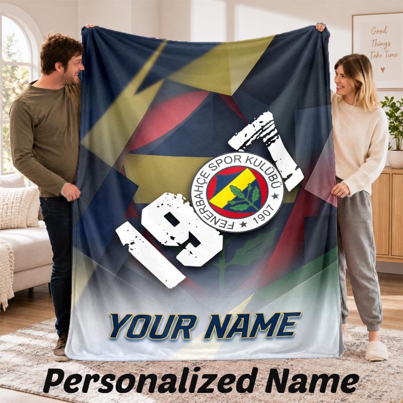Fenerbahçe FC Personalized Flannel Blanket Custom Name Text Soft Throw Blanket Home Decor