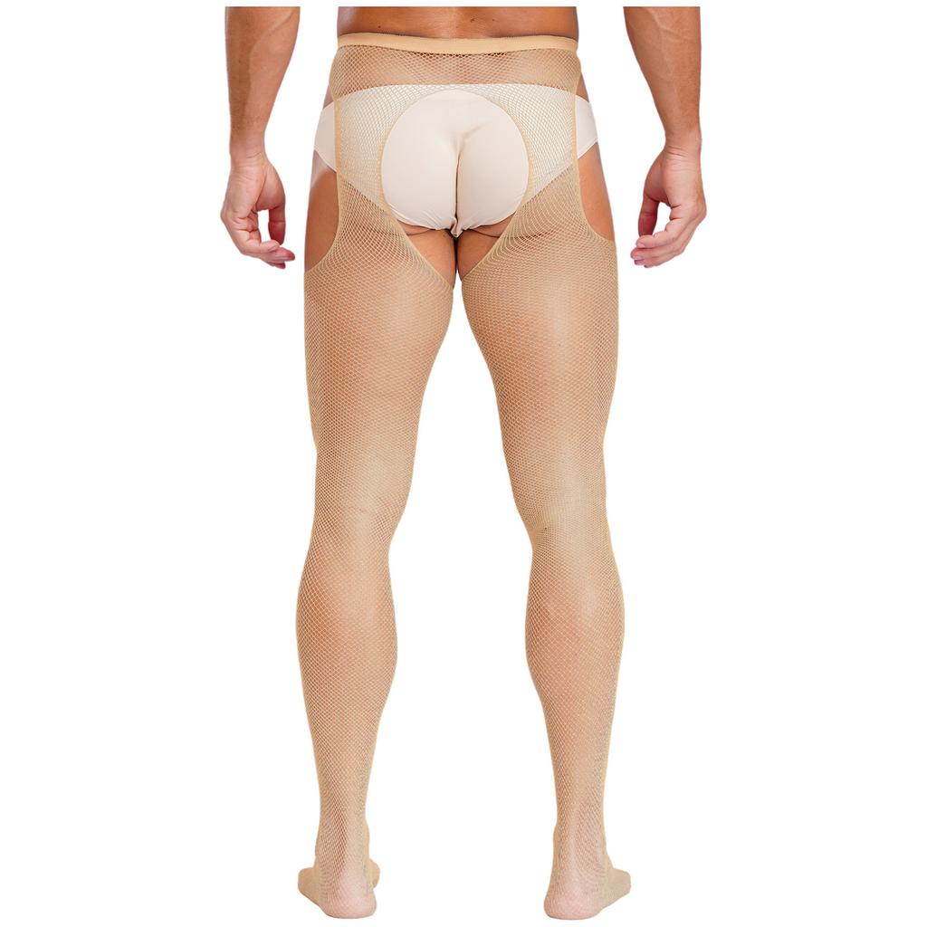 Mens Mid Waist Hollow Out Cutout Opening Crotch Tights Stockings Leggings Elastic Waistband Pantyhose