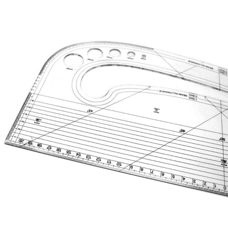Riglă Acrilică Transparentă pentru Croitorie, Șablon de Cusut, Instrument cu 5 Decupaje Rotunde pentru Butoni și 3 Fante Ochet pentru Meșteșugărit