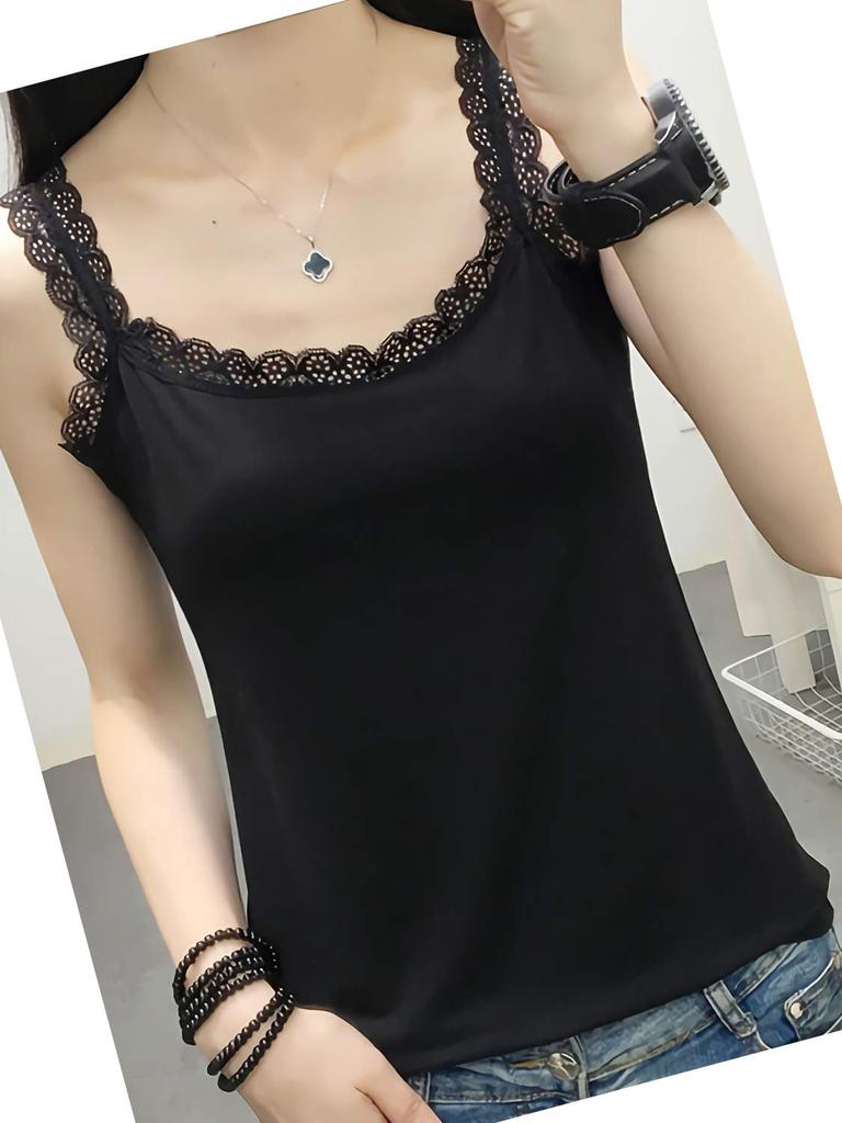Azulte Fashionable Camisole with Lace Chest and Shoulder Perfect for Middle High and College Perfect for Everyday and Cute and Stylish Black Perfect