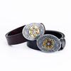 Black Cowhide Leather Belt with Bullet Pattern and Rotatable Buckle for Autumn/Winter