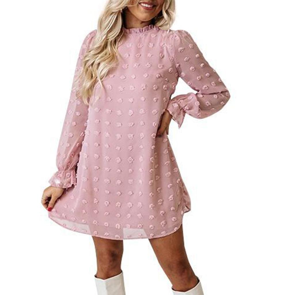 Women's Fashion  And Winter New Bubble Long Sleeve Lace Collar Dress