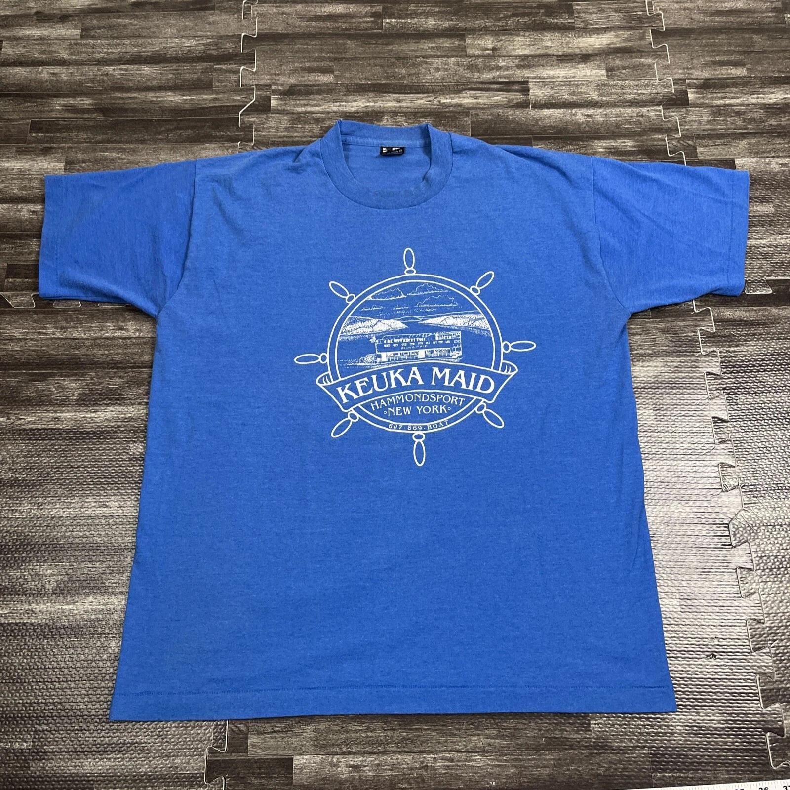 

Винтажная футболка Keuka Maid Boat 90-х Синяя XL Однострочный шов Нью-Йорк VTG XL