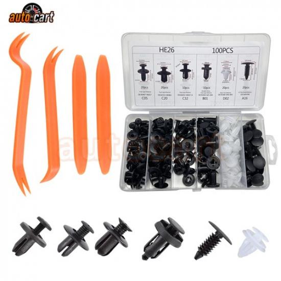 100Pcs Car Body Plastic Trim Retainer Fastener Clip Push Pin Fender W/Tools Kit