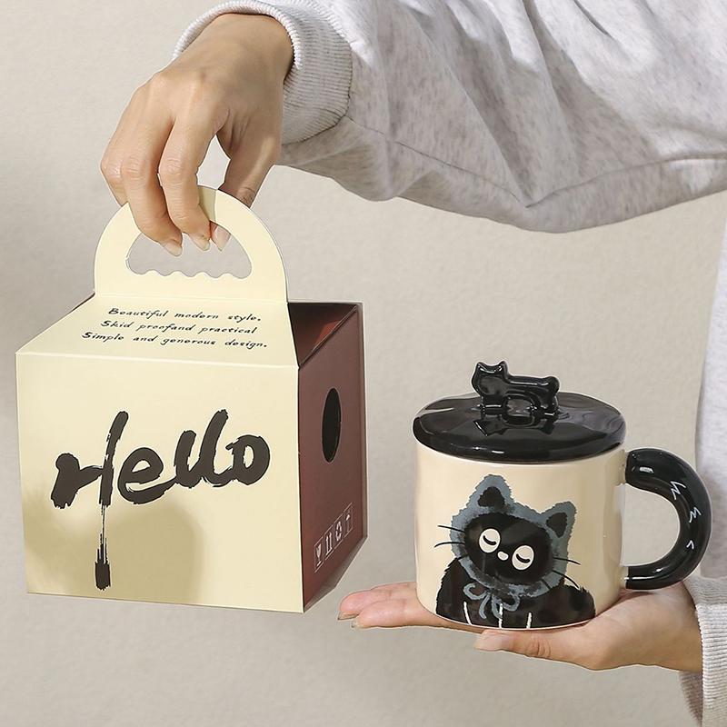 

Мила керамічна чашка з кришкою для кота, кавова чашка, чашка для напоїв, офісний подарунок, практичний подарунок на день народження 003