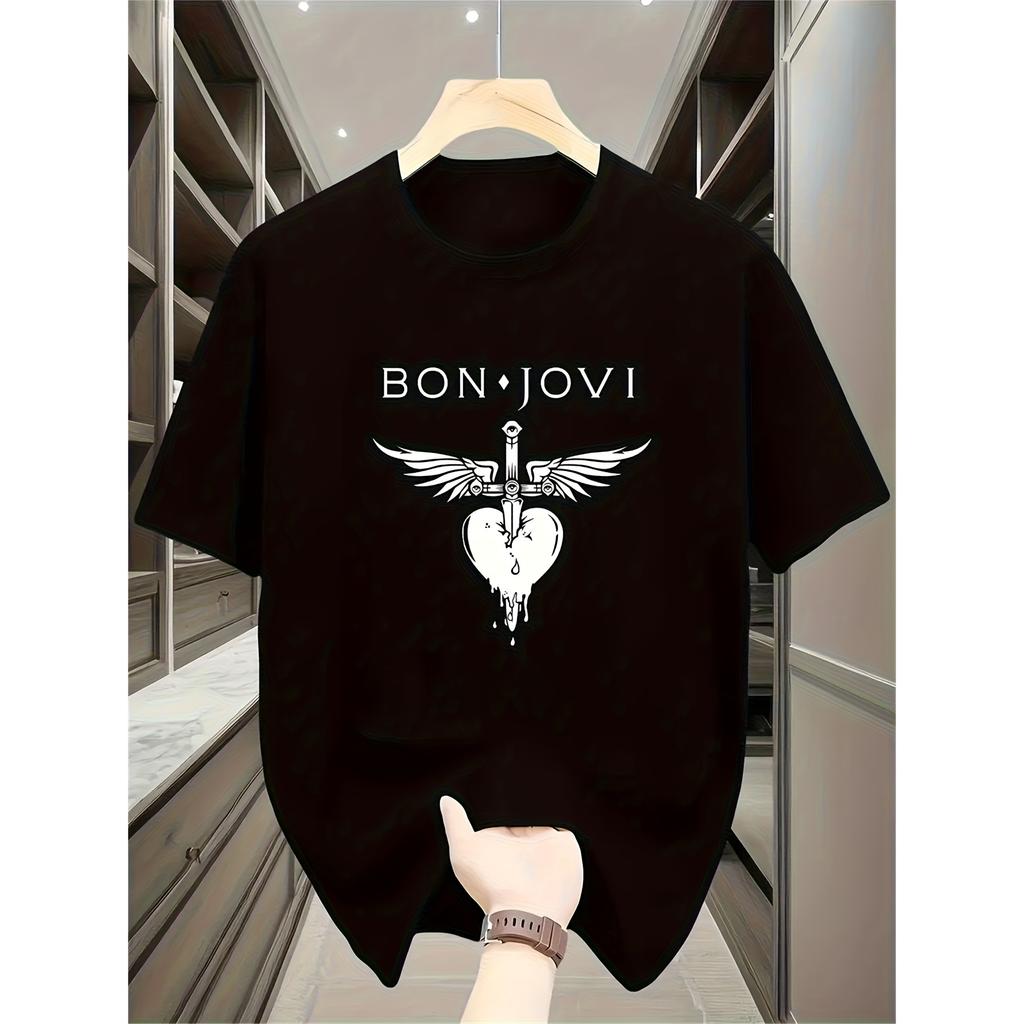 Unisex T-shirt z grafiką Bon Jovi Vintage Rockowy Styl Miękki i Oddychający Czysty Krótki Rękaw Muzyka Pop Streetwear 2026 Nowy Letni