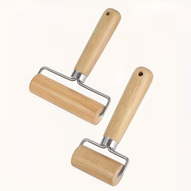 T Shape Wooden Rolling Pin Stainless Steel Dough Roller Dumpling Wrapper Rolling Tool Manual Pastry Roller for Baozi Dumpling Pizza Baking