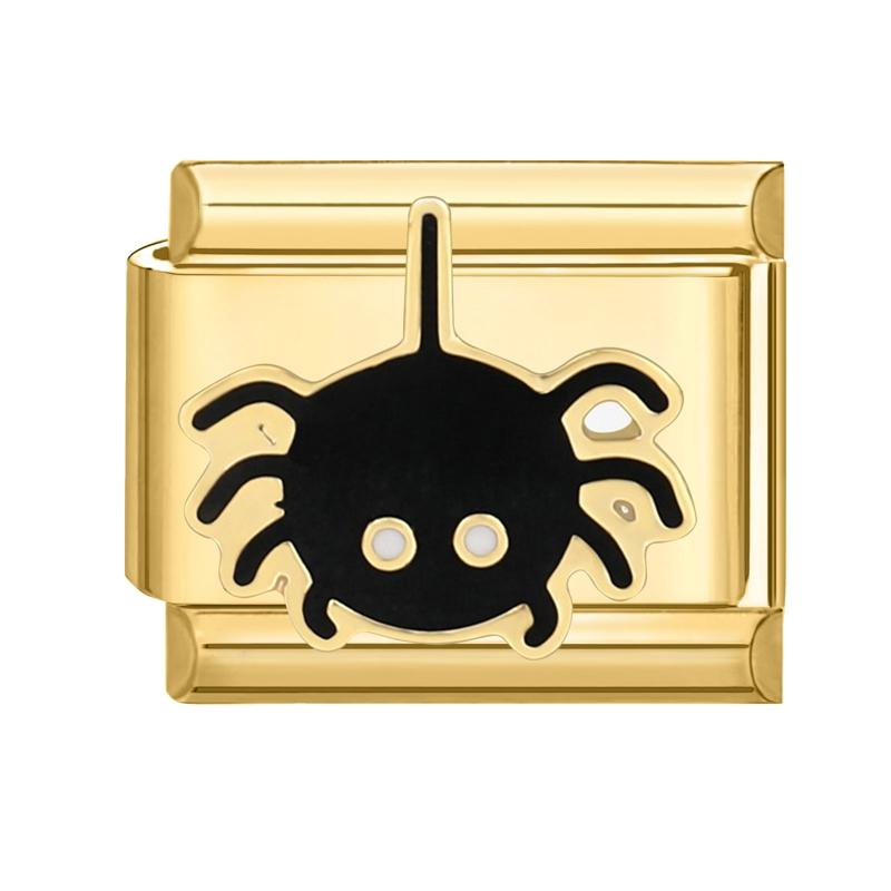 Gold Color Black Cats Heart Devil Eyes Flowers Italian Charm Links Fit 9mm Stainless Steel Bracelet Men Women DIY Making