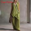 Bohemian Style Sleeveless Cotton Vest And Wideleg Pants Casual Set For Women Spring Summer
