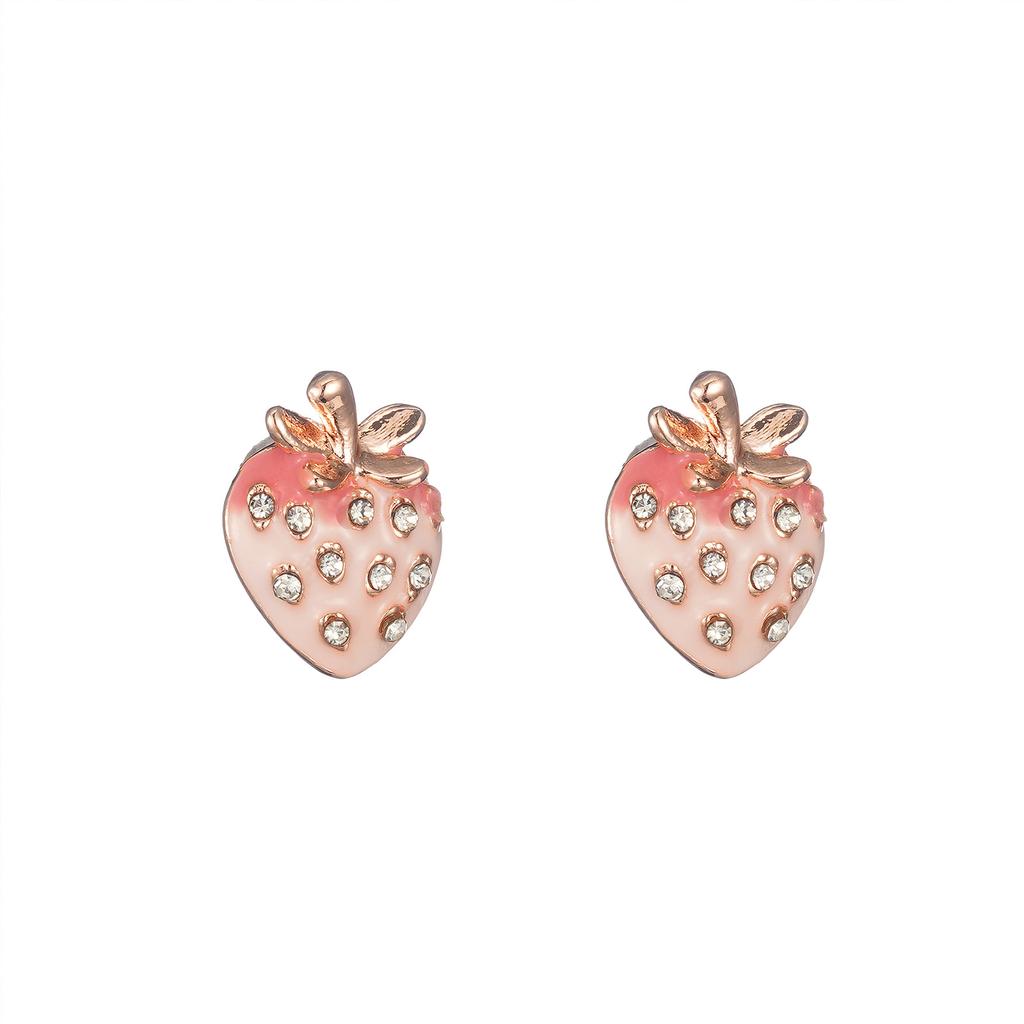 Exquisite and small point drill oil strawberry love zircon stud earrings women's design temperament sweet fashion earrings earrings