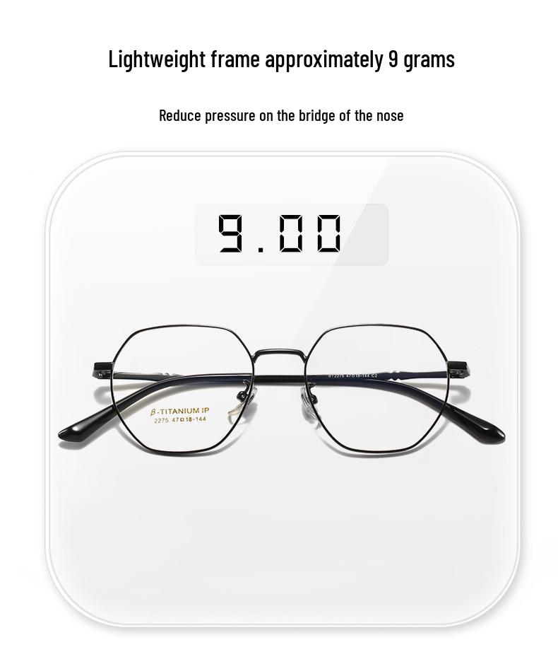 Unisex Polygonal Titanium Eyeglass Frame for High Prescription Myopia with Anti-Blue Light (Model 2275)