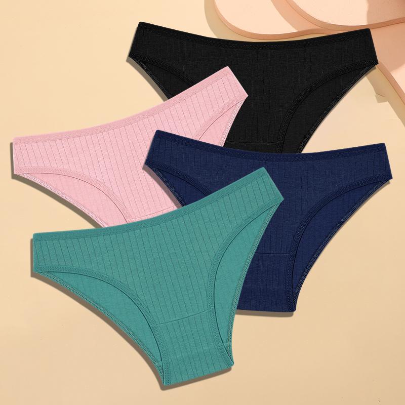 

FINETOO 4 шт. хлопковое полосатое нижнее белье женские трусики сексуальные дышащие однотонные трусы женские с низкой талией удобное эластичное нижнее белье XL&4pcs