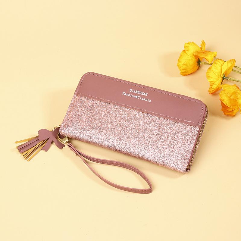 Cüzdan Uzun Kadın Fermuarlı Cüzdan Kadın Kore Versiyonu Ekleme Zıt Renk Püsküllü Çok Yönlü Kart Çantası Telefon Çantası