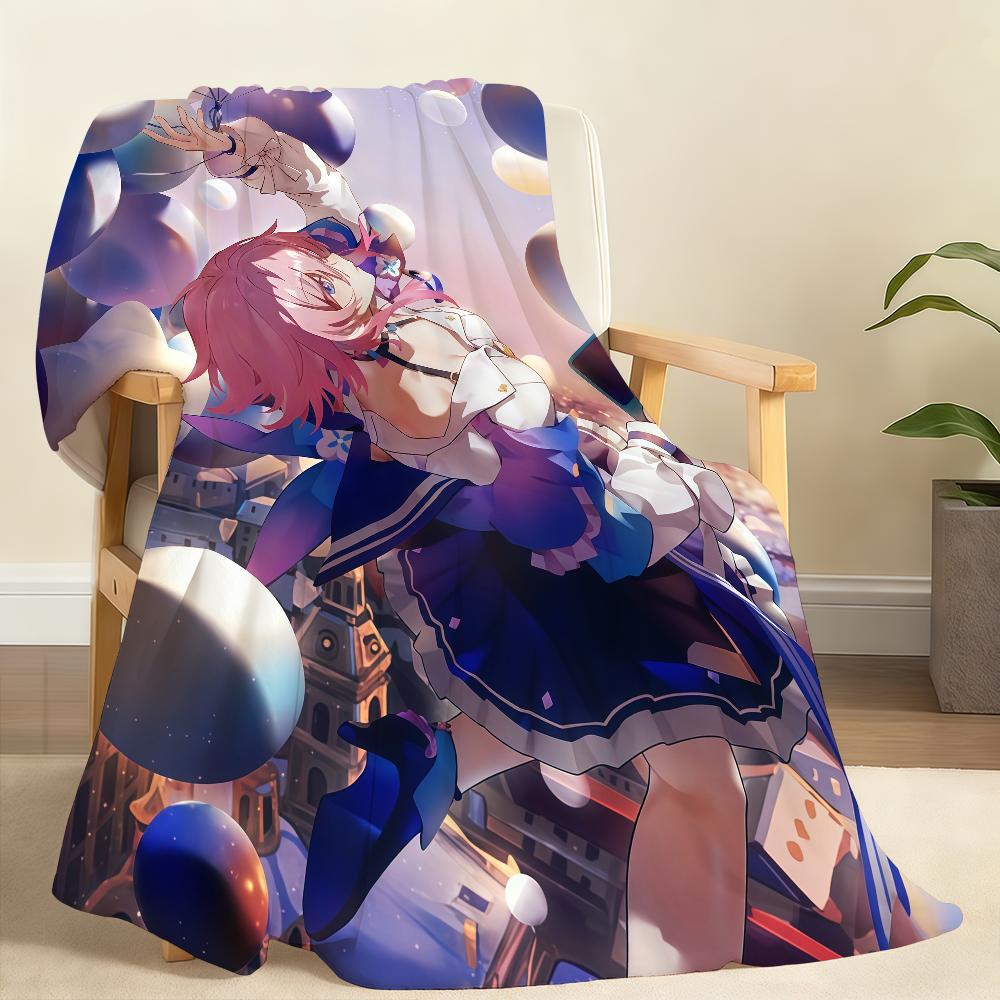 Game Honkai Star M March 7th Blanket Soft Throw Blanket for Home Bedroom Bed Sofa Picnic Travel Office Rest Cover Blanket Gift