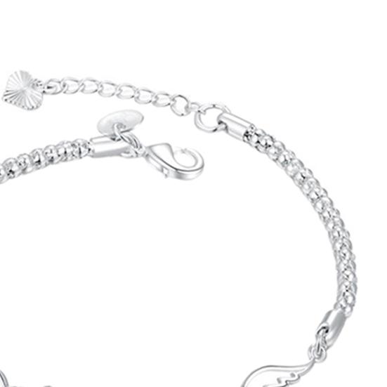 Ladies Chain Bracelet Adjustable Allergic Free Alloy Bracelet Heart Charm Bracelet with Wing Female Jewelry Gift for Wife Girlfriend