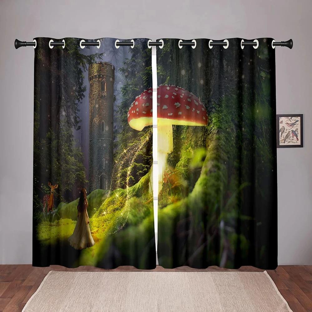 Natur-Pilz-Wald, verträumter Verdunkelungs-Fenstervorhang für Schlafzimmer, Wohnzimmer, Badezimmer, Küche, Tür, Flur, hohe Schattierung, neue Mode