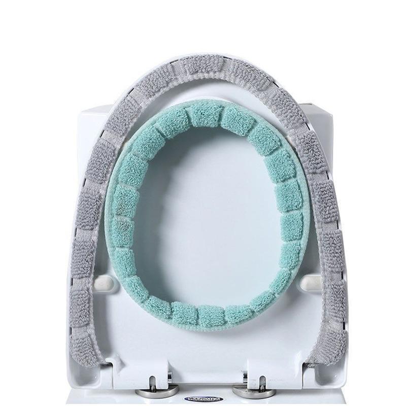 1 Packung genähte Farbe tragbare gestrickte Toilettenmatte verdickte waschbare Frostschutz-Toilettenabdeckung verdickte gestrickte O-Typ-Universal
