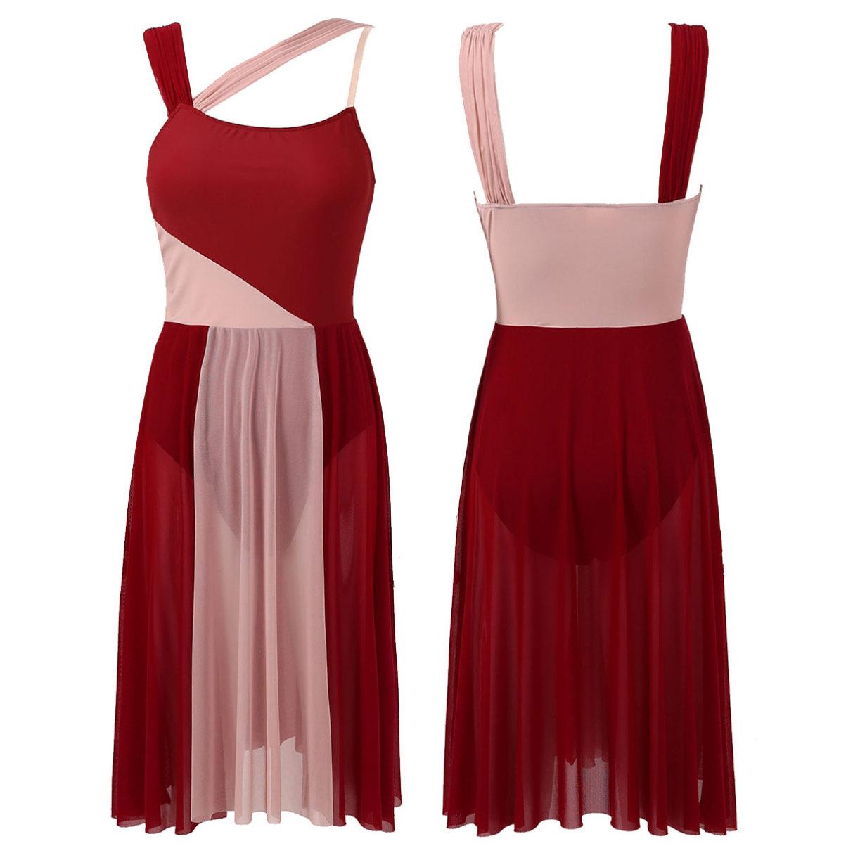 

Жіноче ліричне сучасне сітчасте довге купальник танцювальний костюм балетний танцювальний одяг S бордовий