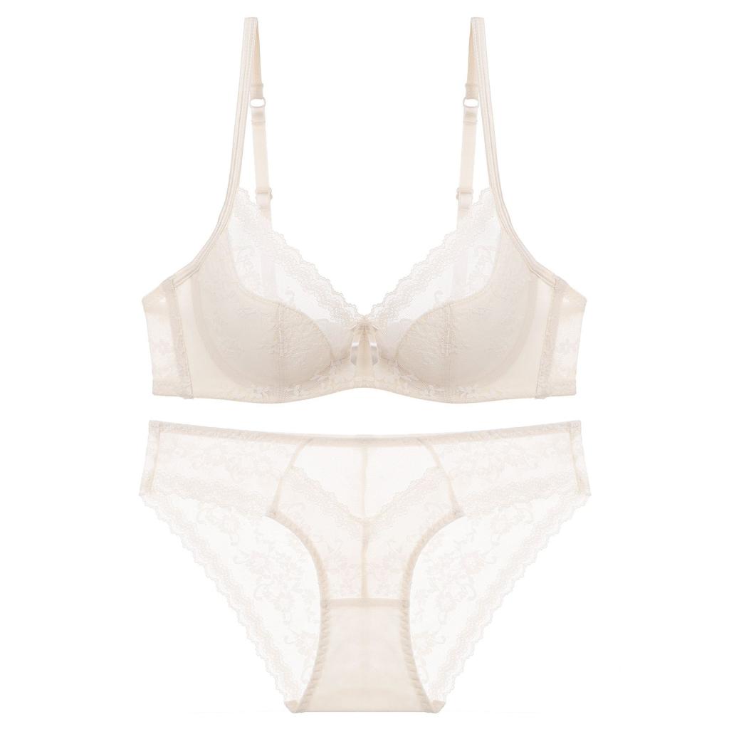 Set Lingerie Donna Estivo Sexy Ricamo in Pizzo Reggiseno Push Up a Coppa Sottile Francese Set Intimo Comodo e Traspirante Reggiseno e Slip da Donna