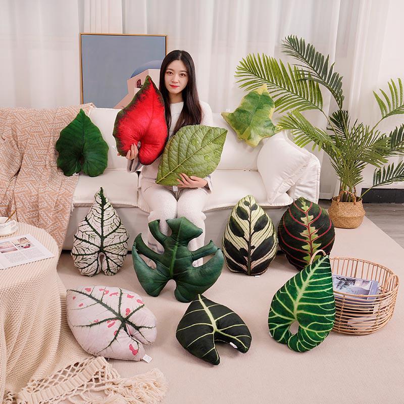 Tropical Plants Pillow for Living Room Sofa Cushion Leaf Pillow Turtle Back Decorative  Green Bedroom Leaves Plant Cushion