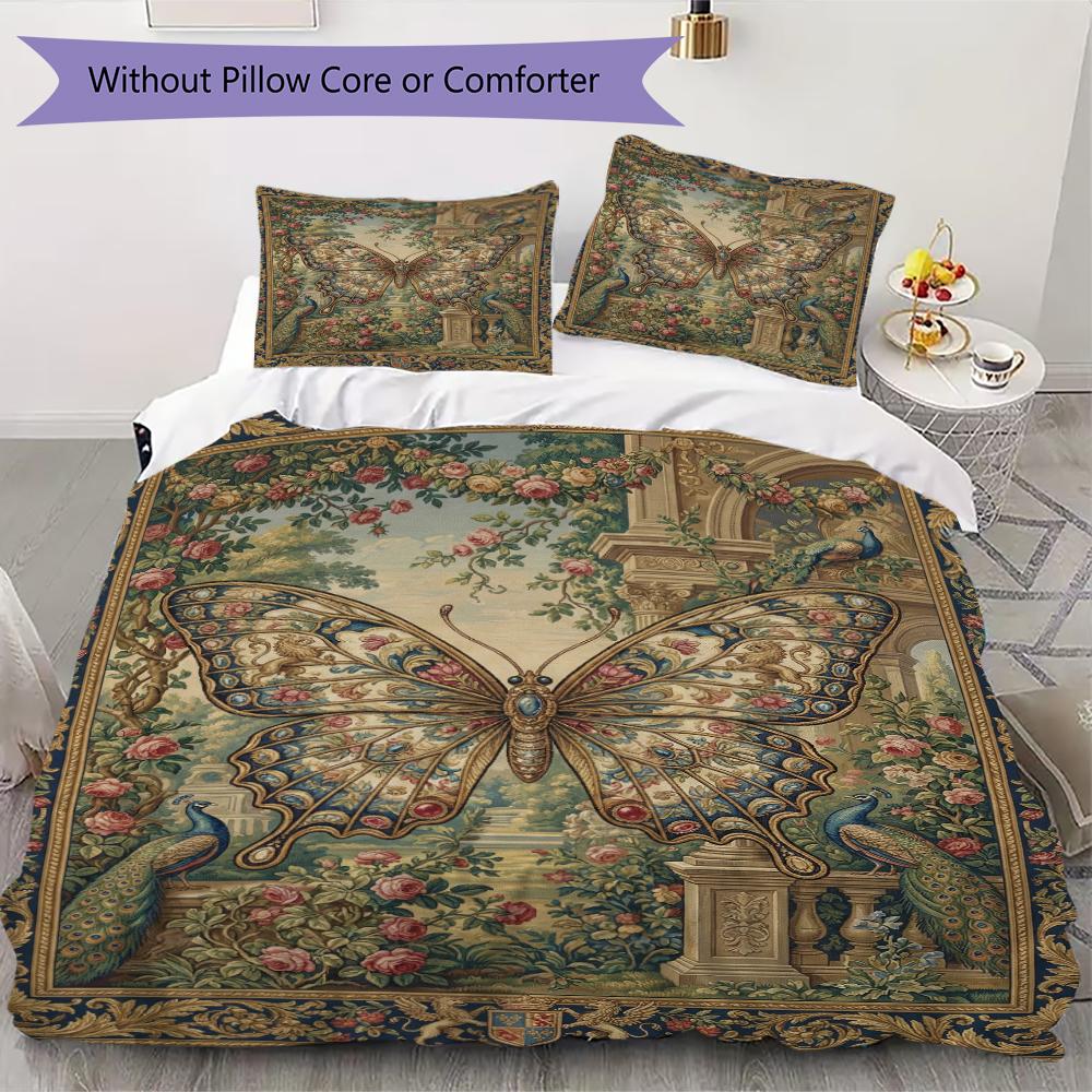 Butterfly Decoration Pattern Bedding Uilt Set Uilt Cover Pillowcase Home Decoration Birthday Gift (1 * Duvet Cover + 2 * Pillowcase Without Core)34