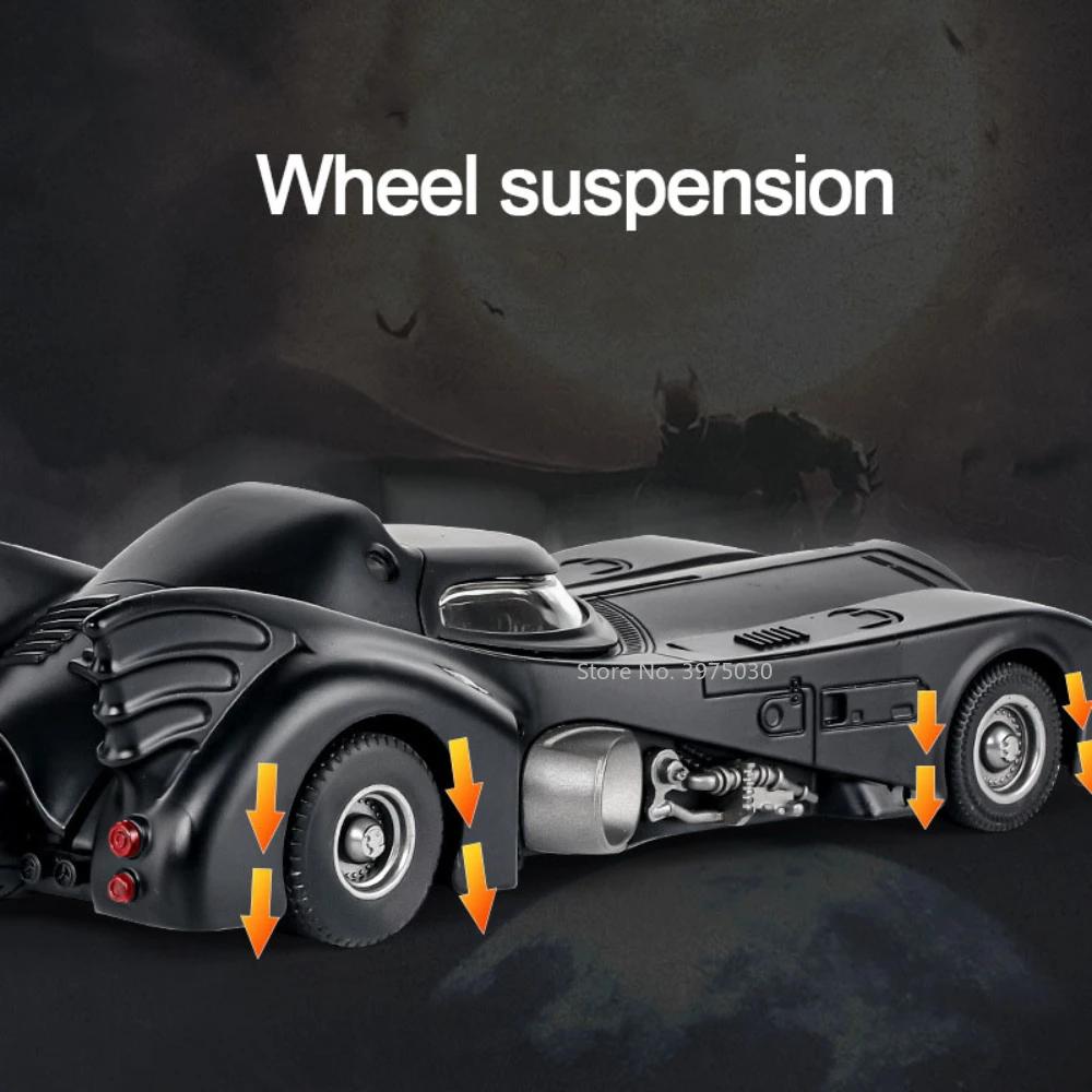 1:24 Scale 1989 Batmobile Sports Car Alloy Miniature Model Metal Diecast Vehicle Sound Light Plaything Decoration Gifts for Kids