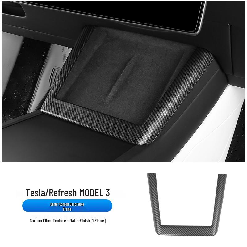 Tesla Model Y/3 Carbon Fiber Texture Center Console Trim Accessories