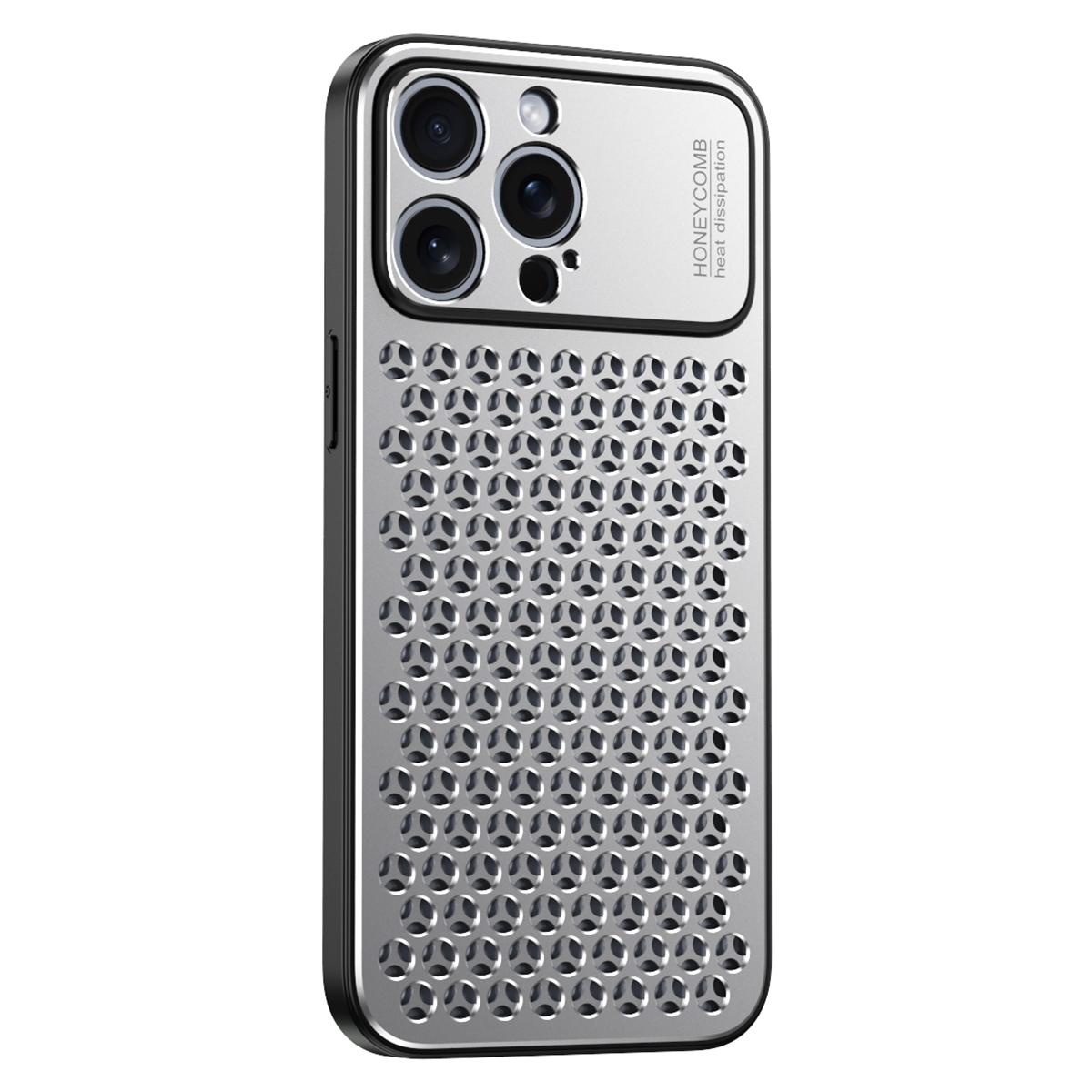 

Anti-Scratch Phone Case for iPhone 14 Pro Max Honeycomb Texture Aluminum Alloy+TPU Cell Phone Cover Silver