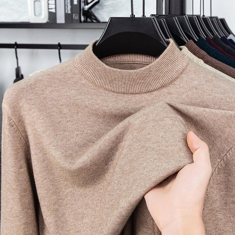 Men’s Autumn/Winter Half-High Collar Knitwear - Warm Inner Layer for Middle-Aged and Elderly