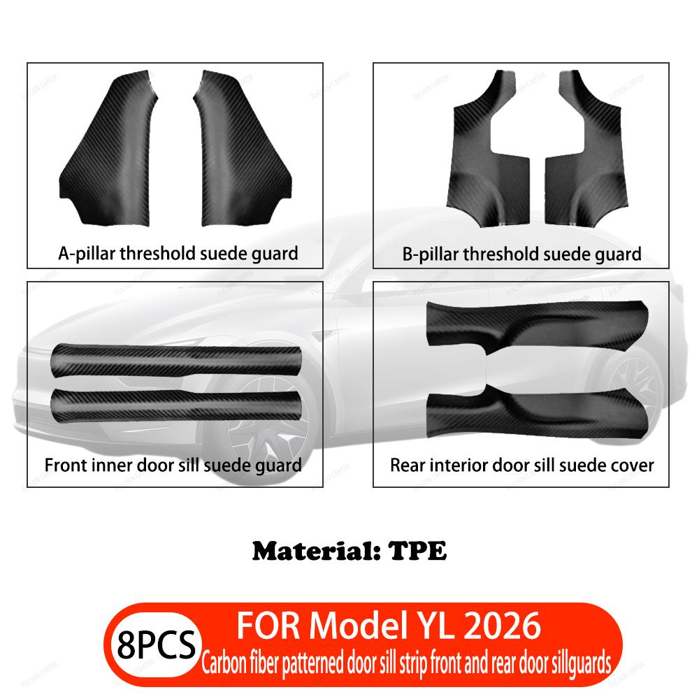 For Tesla Model YL 2026 Front Rear Door Sill Guard Anti Scratch Dirt Resistant Threshold Strips Interior Protection Accessories